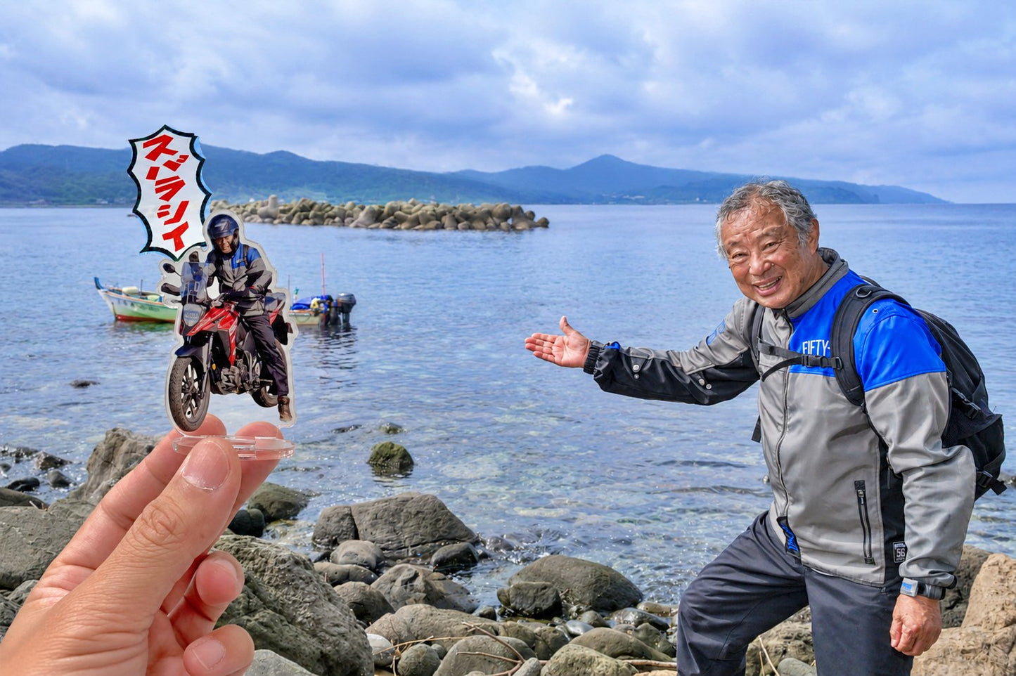 ツーリングマップルオリジナル 賀曽利隆 アクリルスタンド(アクスタ)「行くぜ〜!」(名言台紙付き)