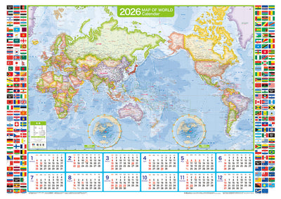 壁に貼る地図カレンダー・世界全図 2026の画像1