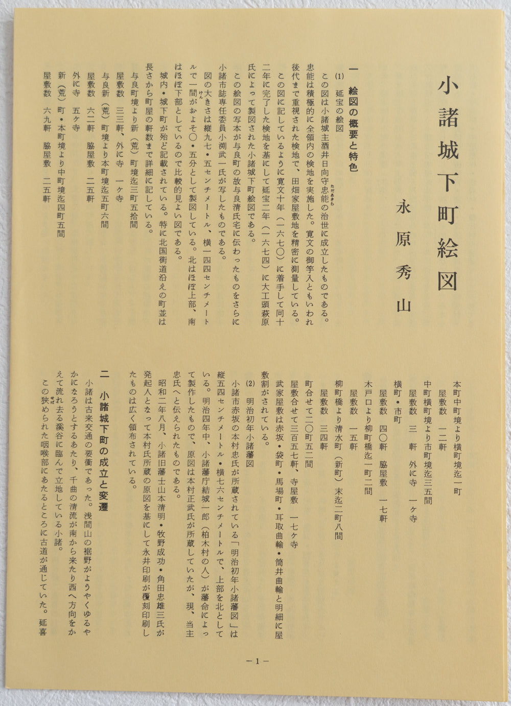 お取り寄せ＞ 復刻古地図 寛文十年 小諸城下町繪圖 組図（小諸城下町
